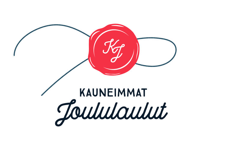 Kauneimpien joululaulujen logo: KJ-sinetti ja teksti