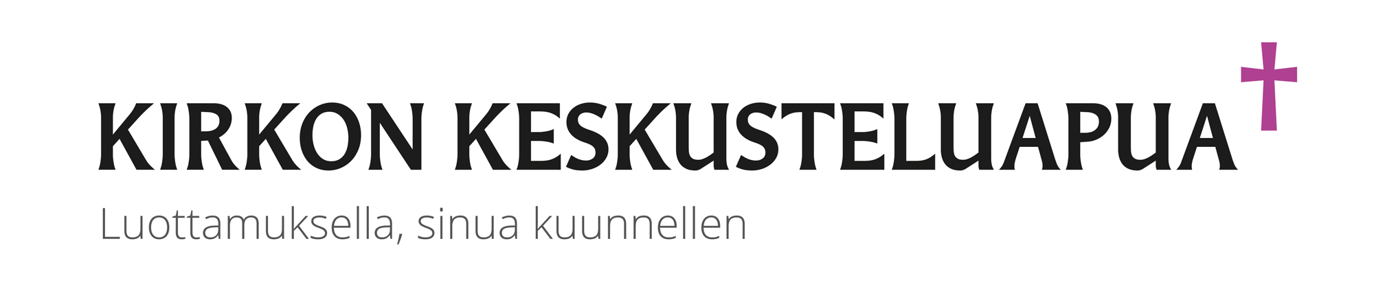 Kuvassa Kirkon keskusteluavun logo ja teksti: Luottamuksella, sinua kuunnellen.