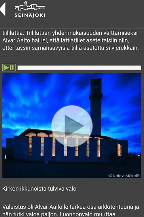 Mobiilioppaan kuva, jossa näkyy nuoli, josta pääsee kuuntelemaan äänitiedostoa