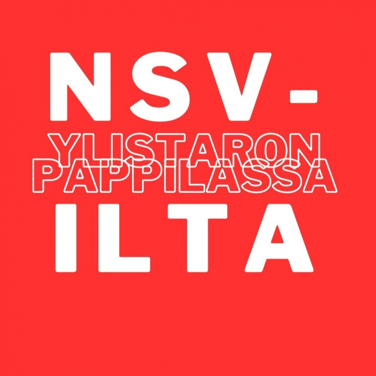 Kuvassa on punaisella taustalla teksti nsv ilta pappilassa.