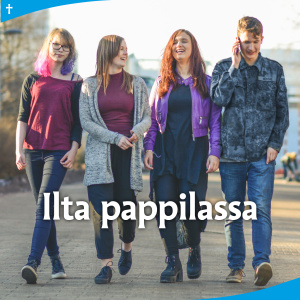 kuvassa teksti Ilta Pappilassa ja kuva nuorista