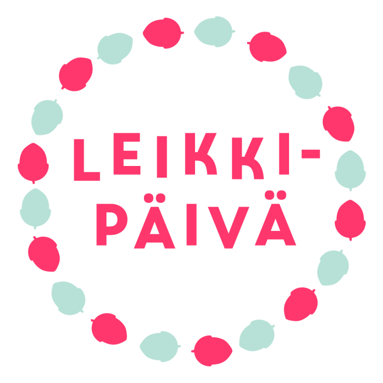 Leikkipäivän tunnus, jossa punaisia ja vaaleansinisisiä tammenterhoja.